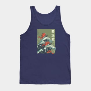 Retro Surfing Dragons on Great Wave Tank Top